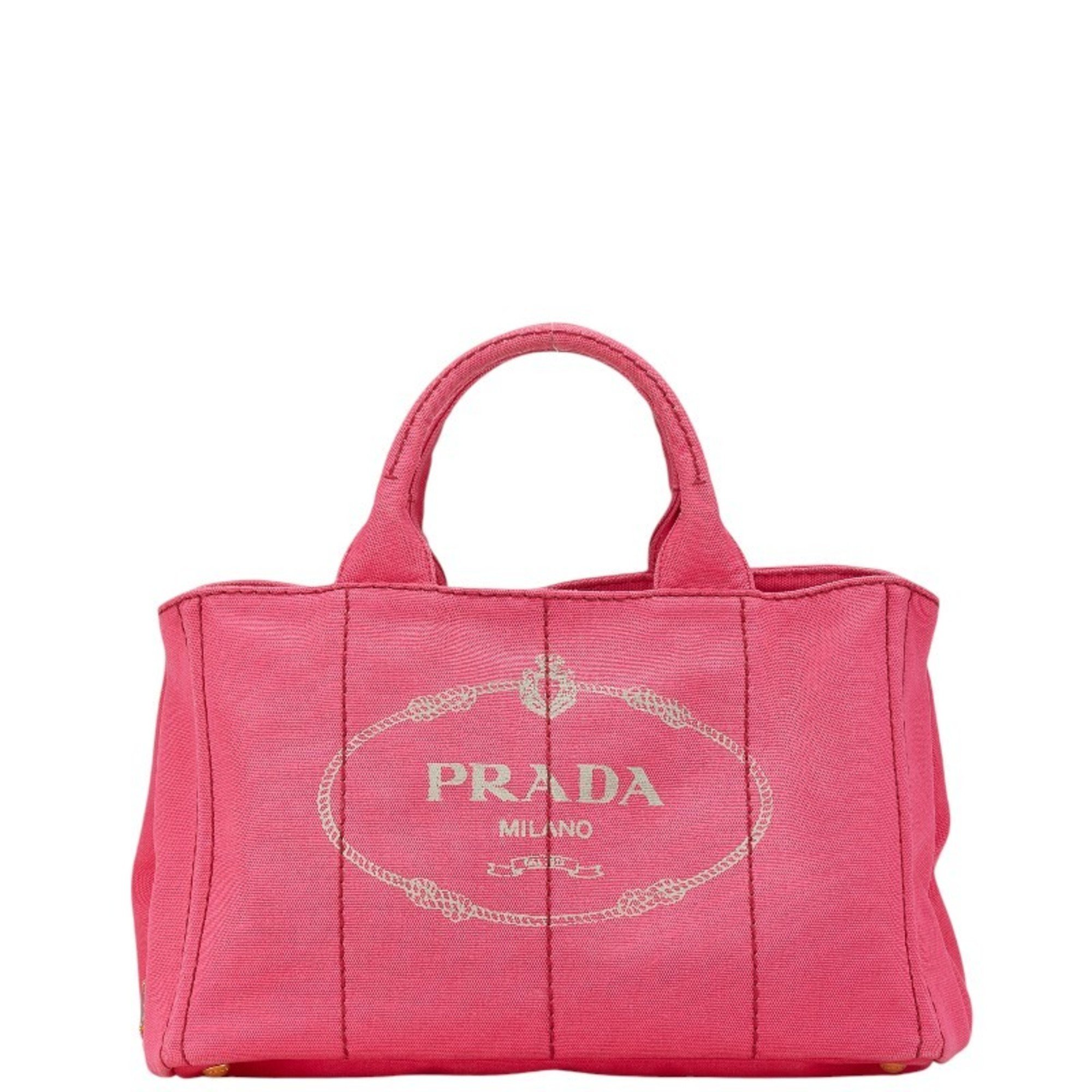 Prada Triangle Plate Canapa M Handbag Shoulder Bag 1BG642 Pink Canvas Women's PRADA