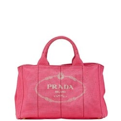 Prada Triangle Plate Canapa M Handbag Shoulder Bag 1BG642 Pink Canvas Women's PRADA