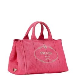 Prada Triangle Plate Canapa M Handbag Shoulder Bag 1BG642 Pink Canvas Women's PRADA