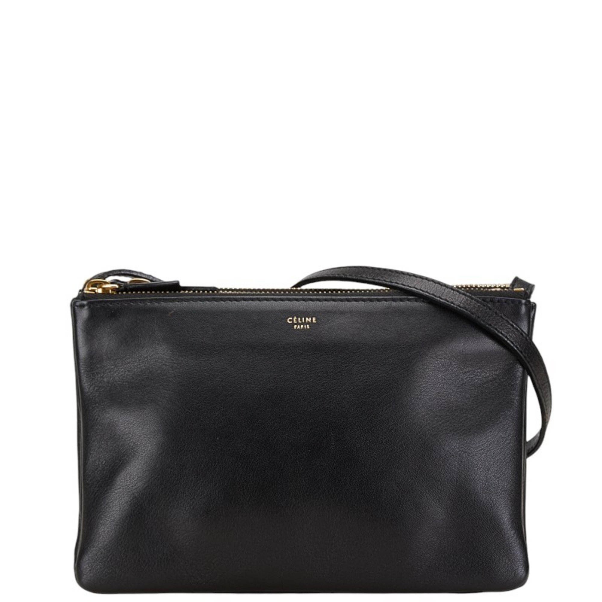 CELINE Trio Small Shoulder Bag Black Leather Women's