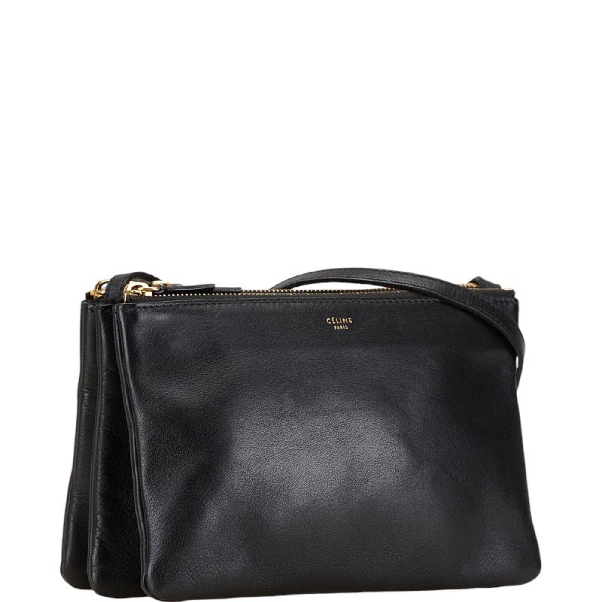 CELINE Trio Small Shoulder Bag Black Leather Women's