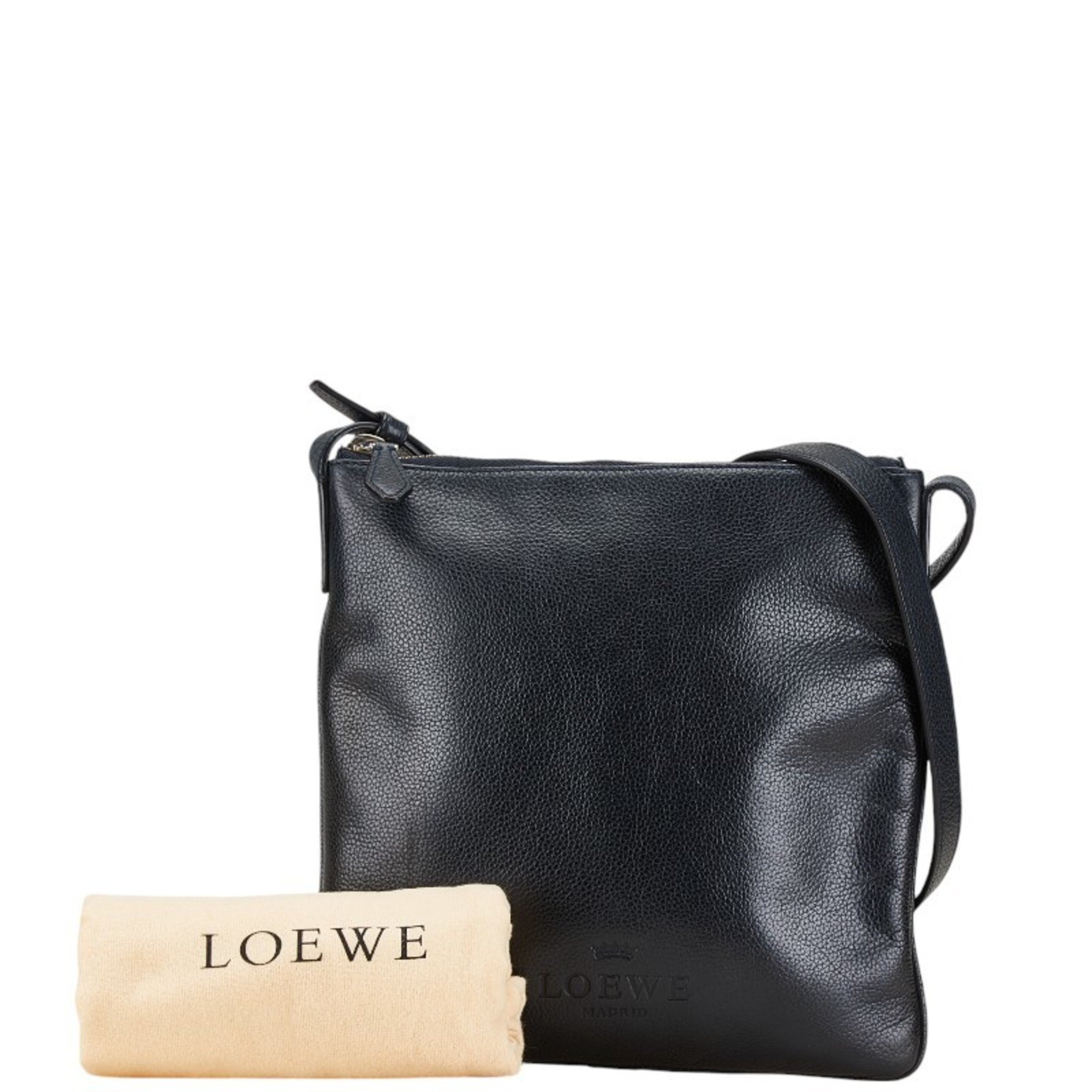 LOEWE Shoulder Bag 340906 Navy Leather Women's