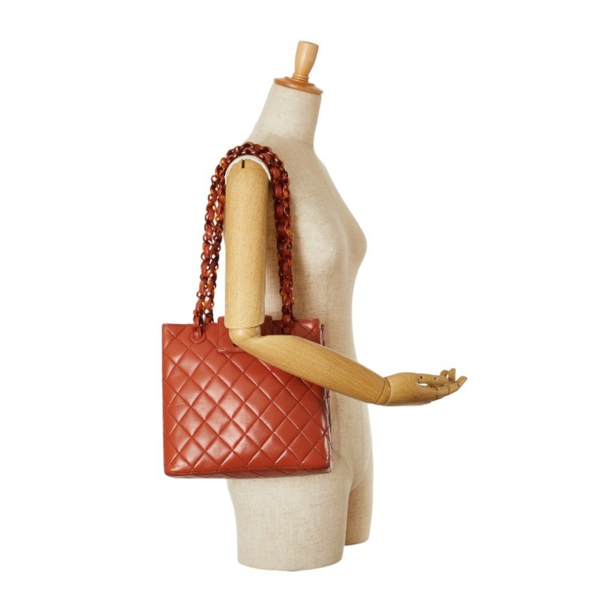 Chanel Matelasse Coco Mark Plastic Chain Shoulder Bag Orange Brown Lambskin Women's CHANEL