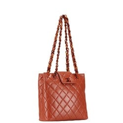 Chanel Matelasse Coco Mark Plastic Chain Shoulder Bag Orange Brown Lambskin Women's CHANEL