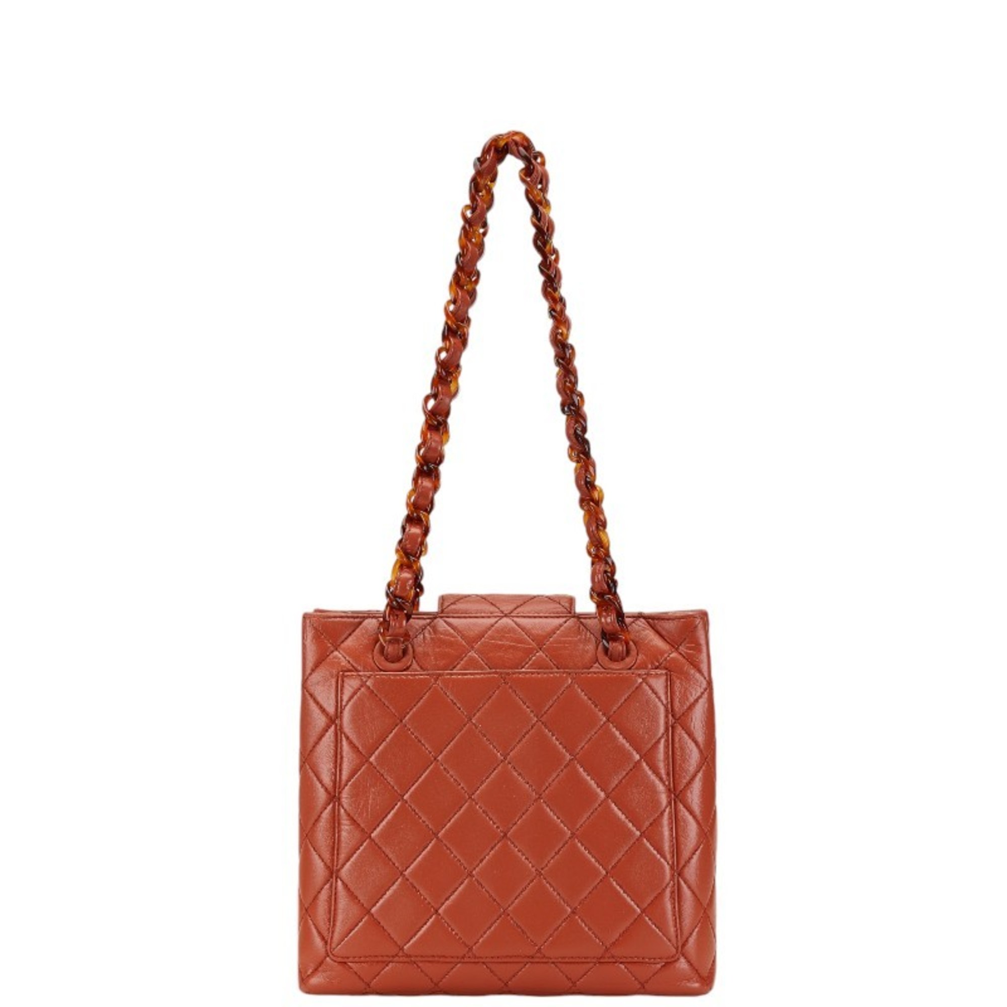 Chanel Matelasse Coco Mark Plastic Chain Shoulder Bag Orange Brown Lambskin Women's CHANEL