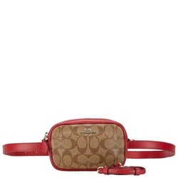 Coach Signature Clutch Waist Bag Shoulder F39657 Red Brown Leather Women's COACH