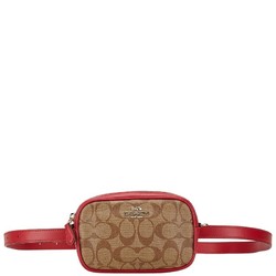 Coach Signature Clutch Waist Bag Shoulder F39657 Red Brown Leather Women's COACH