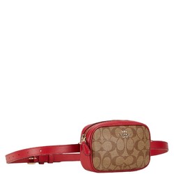 Coach Signature Clutch Waist Bag Shoulder F39657 Red Brown Leather Women's COACH