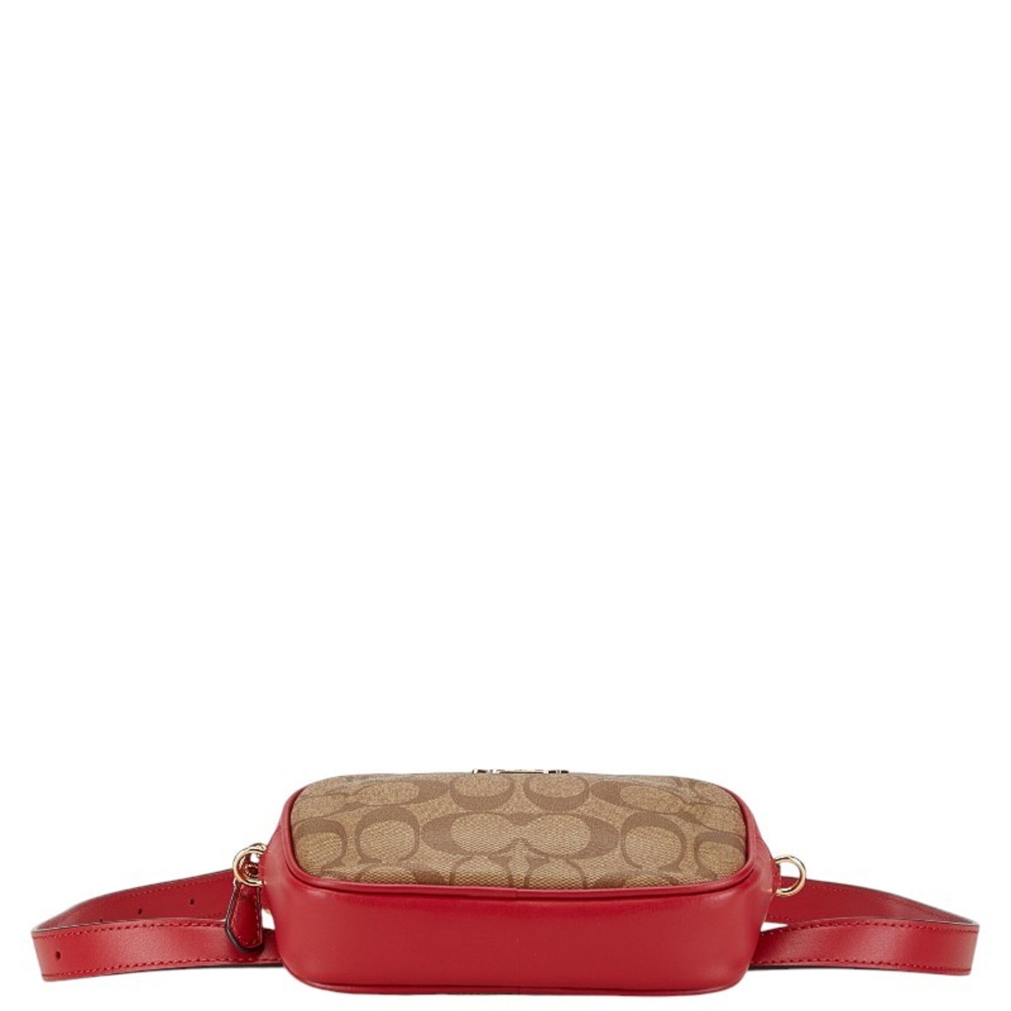 Coach Signature Clutch Waist Bag Shoulder F39657 Red Brown Leather Women's COACH