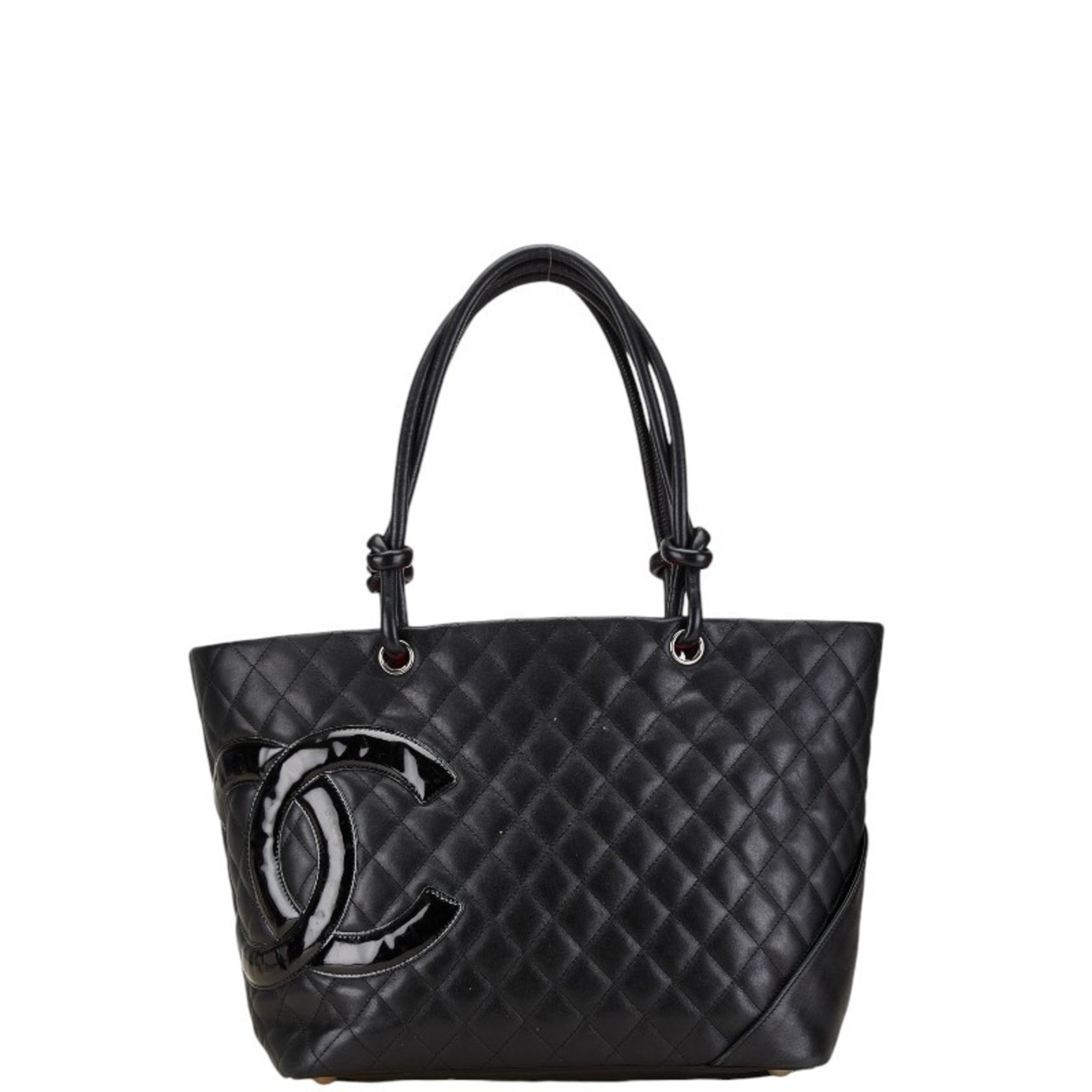 CHANEL Cambon Line Coco Mark Large Tote Bag A25169 Black Lambskin Women's