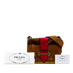 Prada Cahier Buckle Motif Shoulder Bag Brown Black Multicolor Velour Women's PRADA