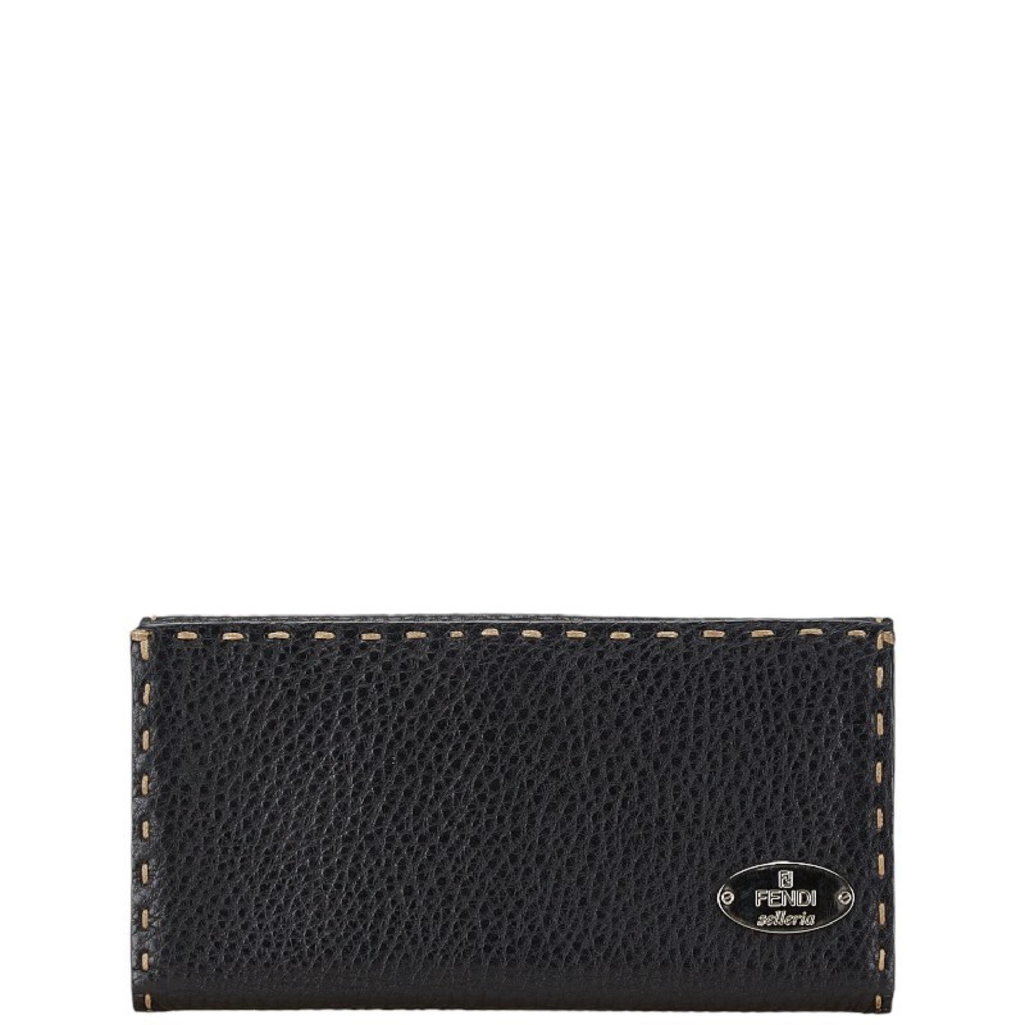 FENDI Selleria Stitch Long Wallet Navy Leather Women's