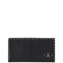 FENDI Selleria Stitch Long Wallet Navy Leather Women's