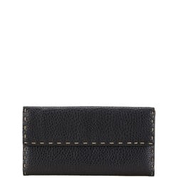 FENDI Selleria Stitch Long Wallet Navy Leather Women's