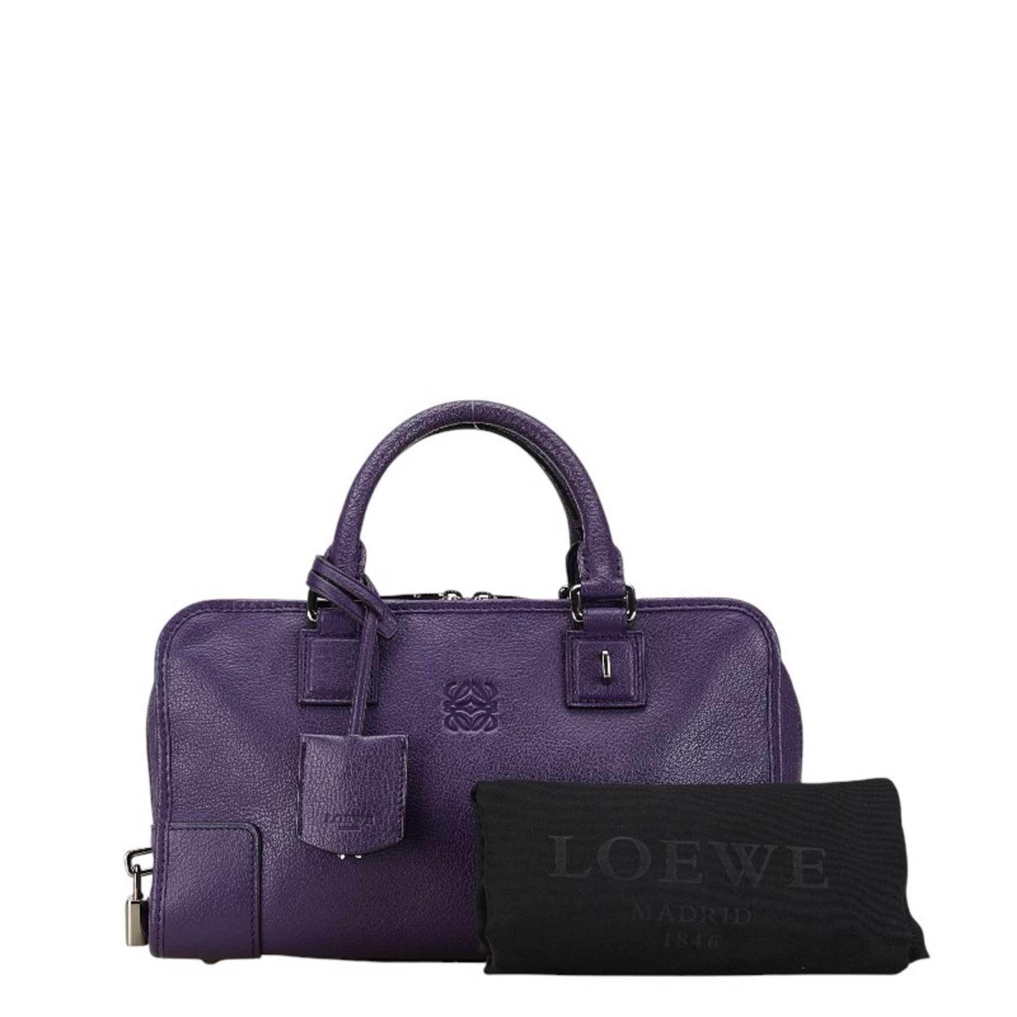 LOEWE Amazona 28 Handbag Purple Grained Calf Leather Women's