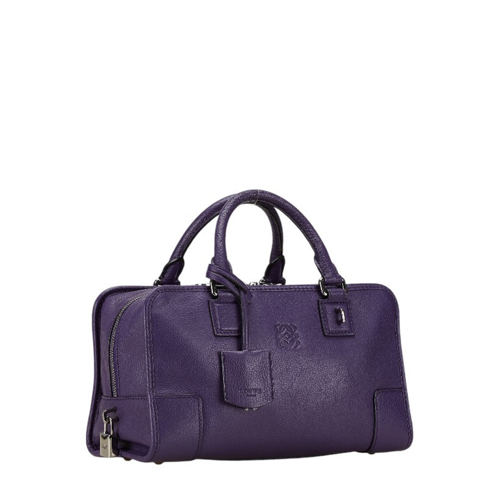 LOEWE Amazona 28 Handbag Purple Grained Calf Leather Women's