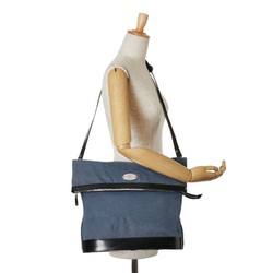 Celine Triomphe Shoulder Bag Blue Black Canvas Leather Women's CELINE