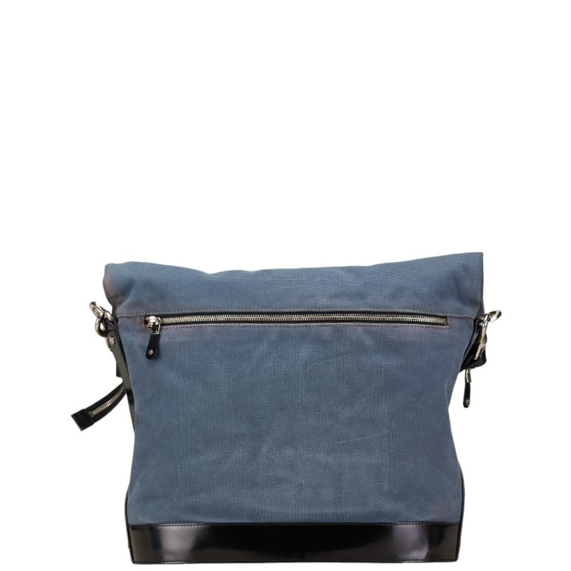 Celine Triomphe Shoulder Bag Blue Black Canvas Leather Women's CELINE