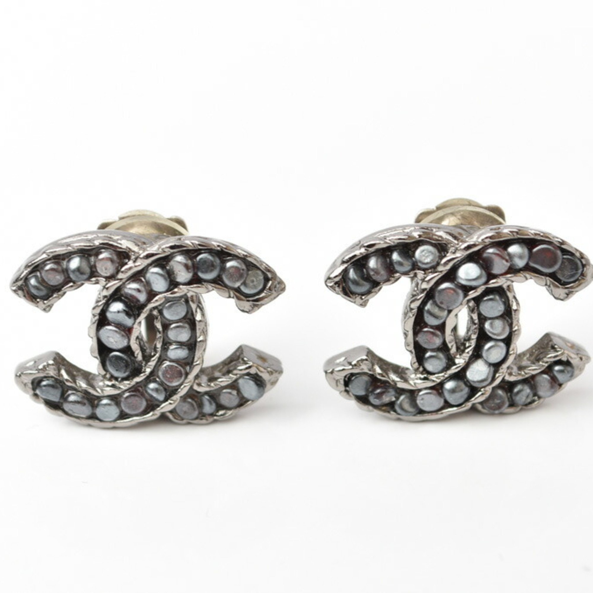 Chanel Earrings CHANEL Coco Mark CC Metal Gunmetal