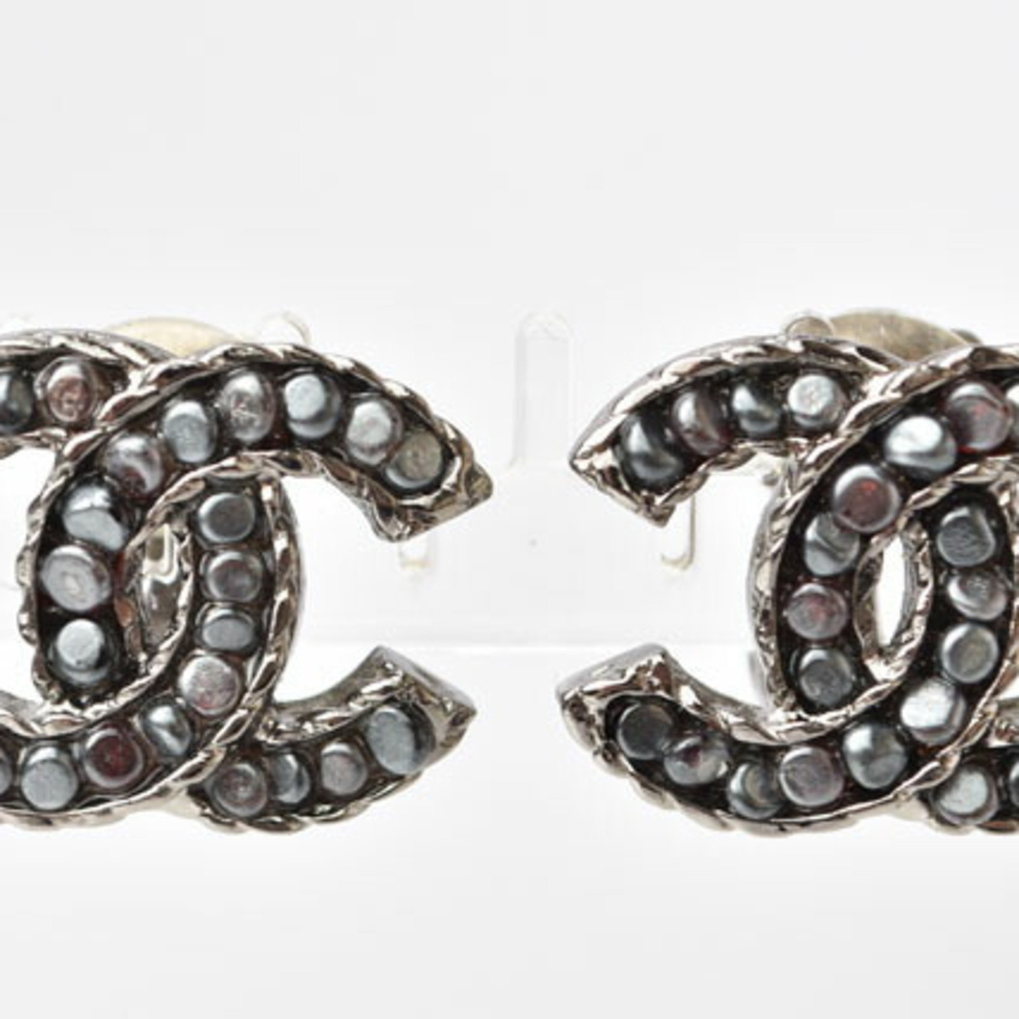 Chanel Earrings CHANEL Coco Mark CC Metal Gunmetal