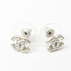 CHANEL Earrings CC Mark Rhinestone Silver Width 0.9cm