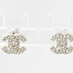 CHANEL Earrings CC Mark Rhinestone Silver Width 0.9cm