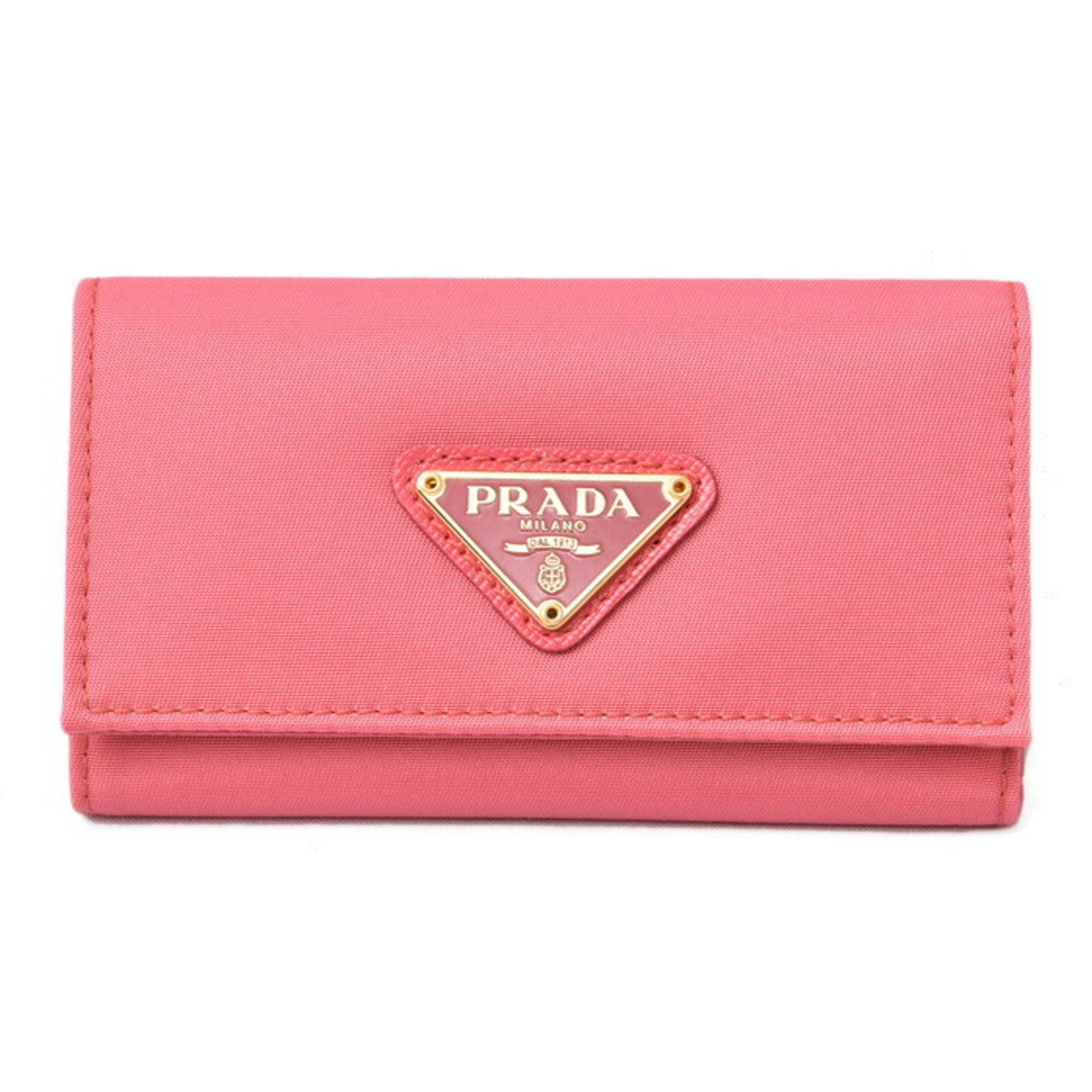 PRADA Key Case Holder 6-Row 1M0222 TESSUTO Triangle PEONIA