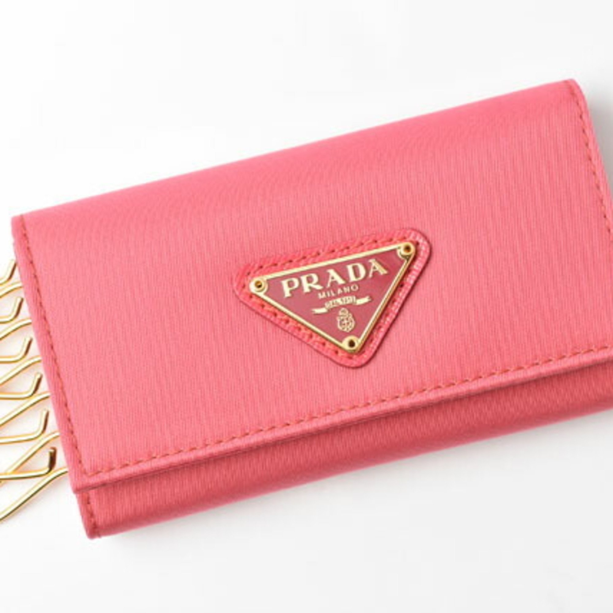 PRADA Key Case Holder 6-Row 1M0222 TESSUTO Triangle PEONIA