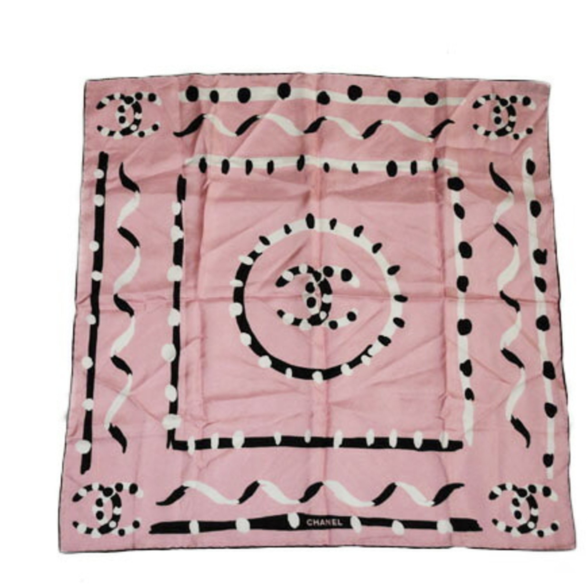 Chanel scarf handkerchief CHANEL Coco mark pink black white silk