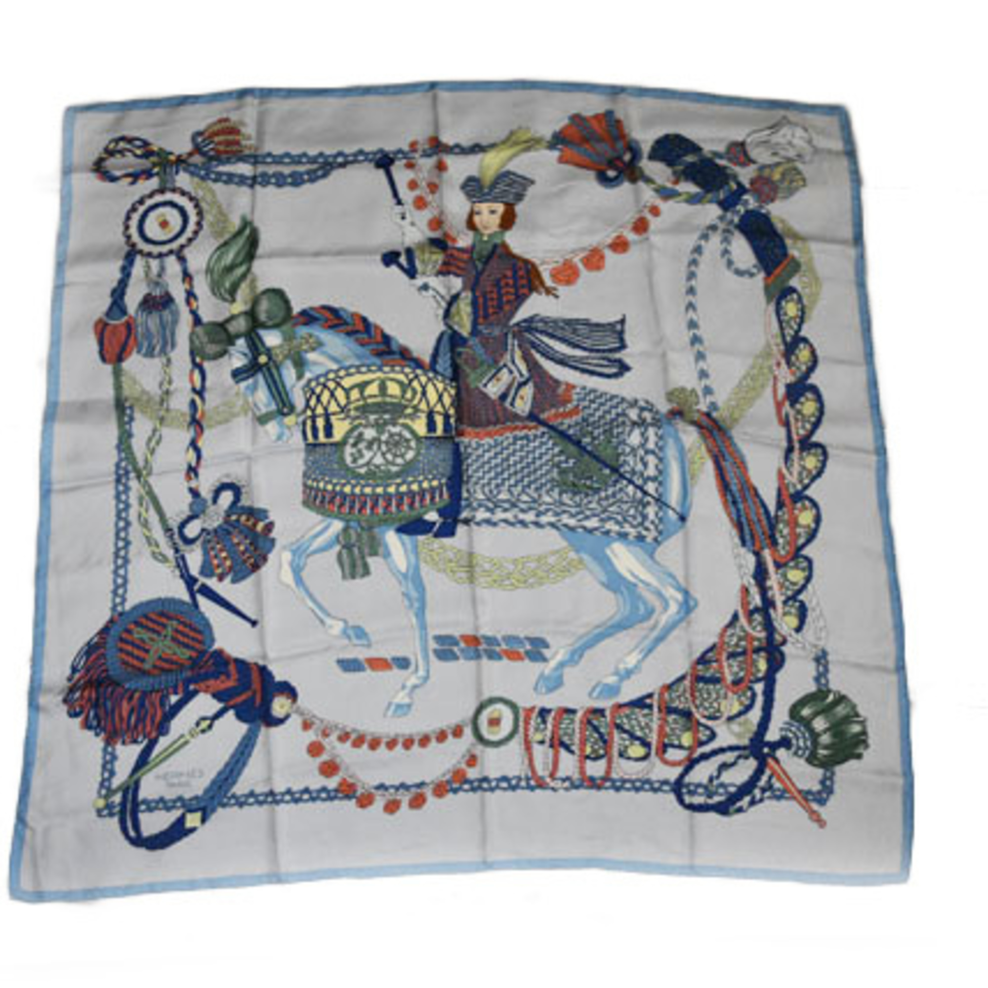 Hermes Scarf Muffler HERMES Carre 90 Silk Twill LE TIMBALIER Timpanist Blue Ciel