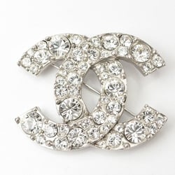 CHANEL Brooch Pin Coco Mark Rhinestone Silver