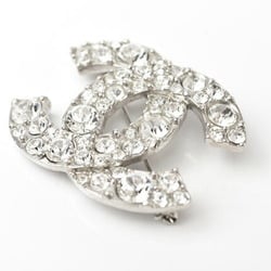 CHANEL Brooch Pin Coco Mark Rhinestone Silver