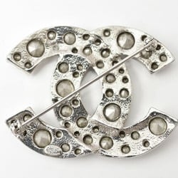 CHANEL Brooch Pin Coco Mark Rhinestone Silver