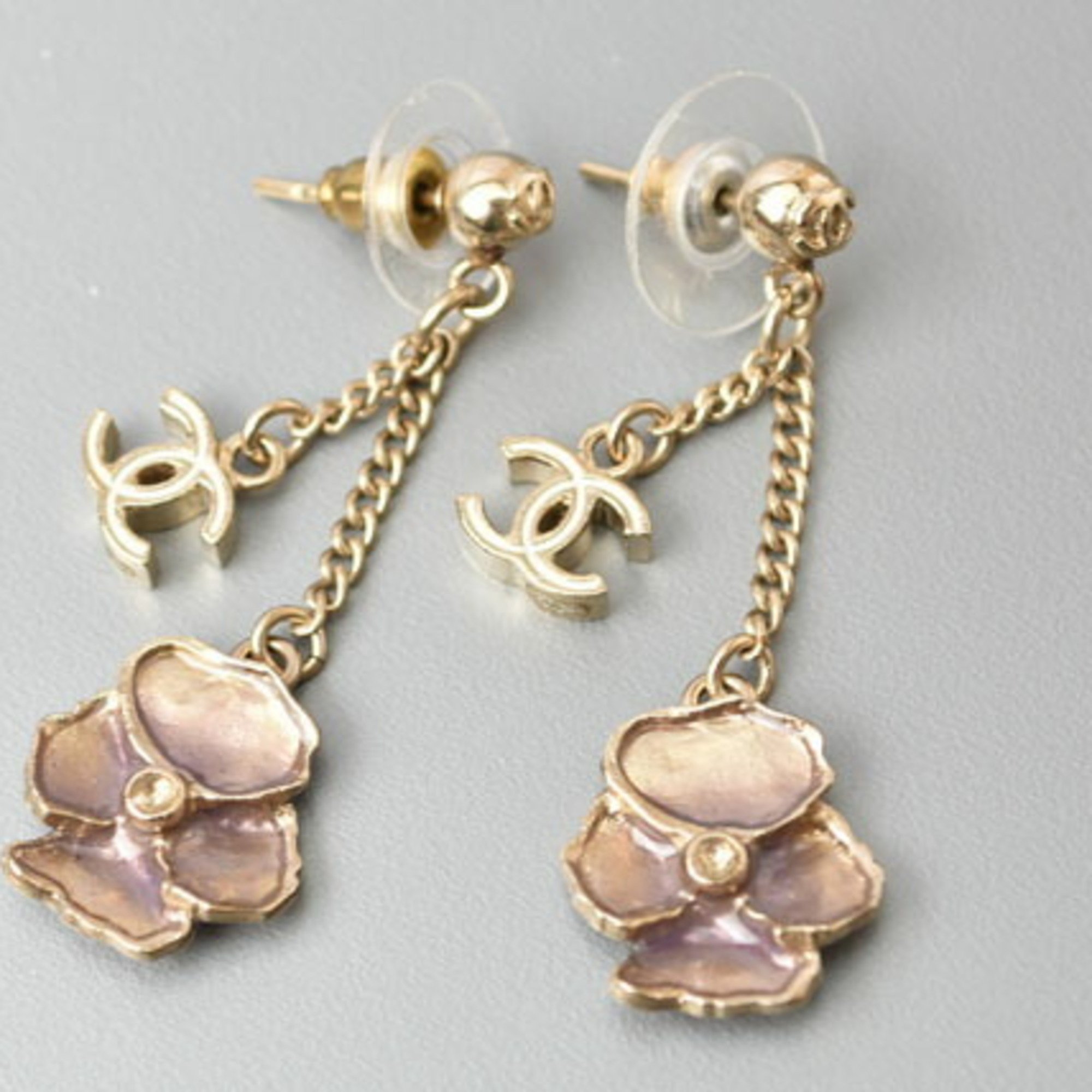 Chanel Earrings CHANEL CC Coco Mark Camellia Swing Gold A61472