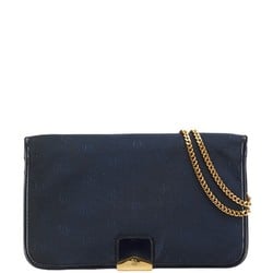 Christian Dior Dior Chain Shoulder Bag Navy Canvas Leather Women's