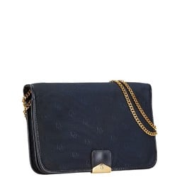 Christian Dior Dior Chain Shoulder Bag Navy Canvas Leather Women's