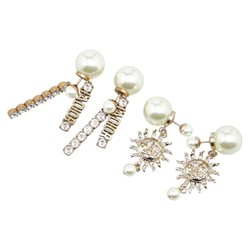 Christian Dior Dior rhinestone sun motif earrings set of 2, gold, fake pearl plated, women's