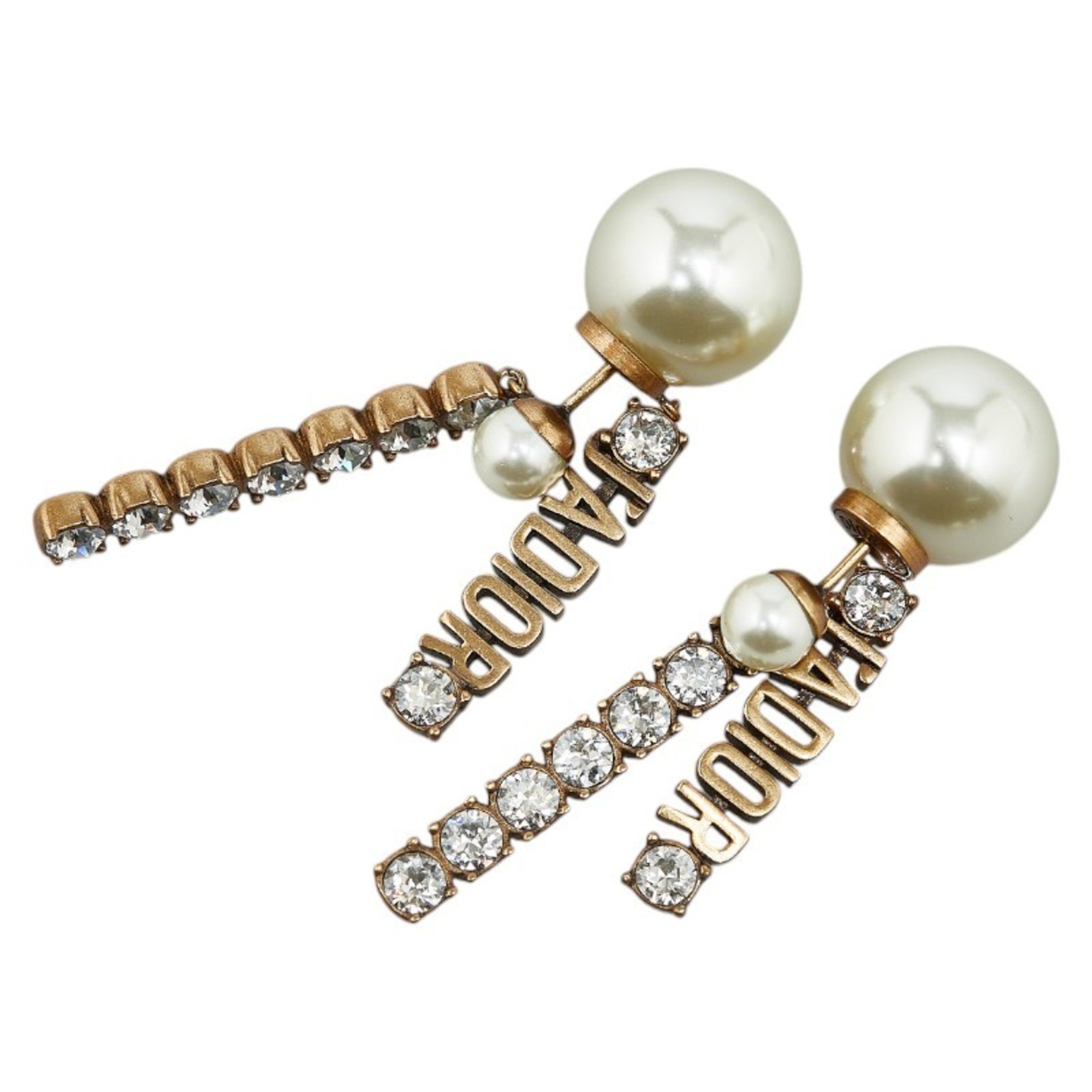 Christian Dior Dior rhinestone sun motif earrings set of 2, gold, fake pearl plated, women's