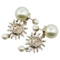 Christian Dior Dior rhinestone sun motif earrings set of 2, gold, fake pearl plated, women's