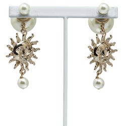 Christian Dior Dior rhinestone sun motif earrings set of 2, gold, fake pearl plated, women's