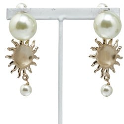 Christian Dior Dior rhinestone sun motif earrings set of 2, gold, fake pearl plated, women's