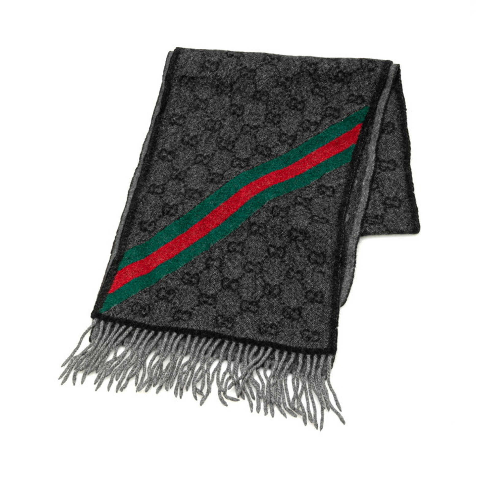 GUCCI GG Sherry Line Scarf Grey Wool Women's