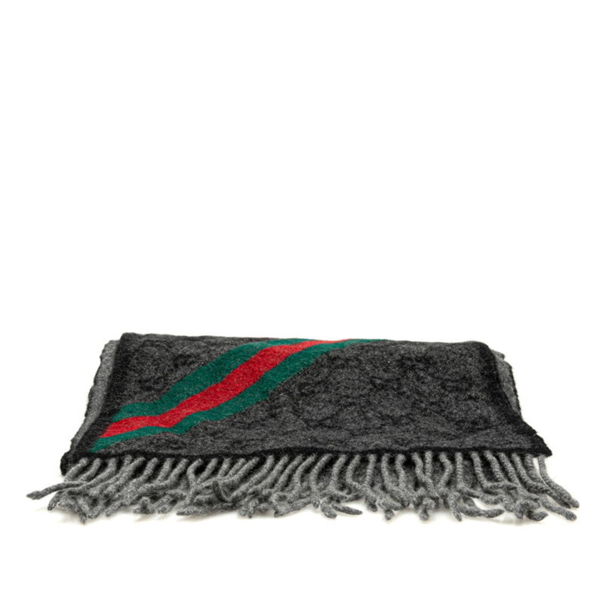 GUCCI GG Sherry Line Scarf Grey Wool Women's