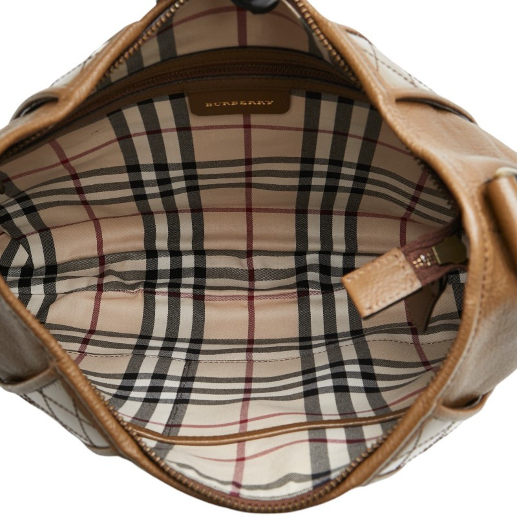 Burberry Nova Check Bag Handbag Beige Leather Women's BURBERRY