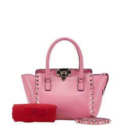 Valentino Rockstud Handbag Shoulder Bag Pink Leather Women's