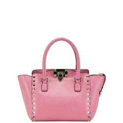 Valentino Rockstud Handbag Shoulder Bag Pink Leather Women's