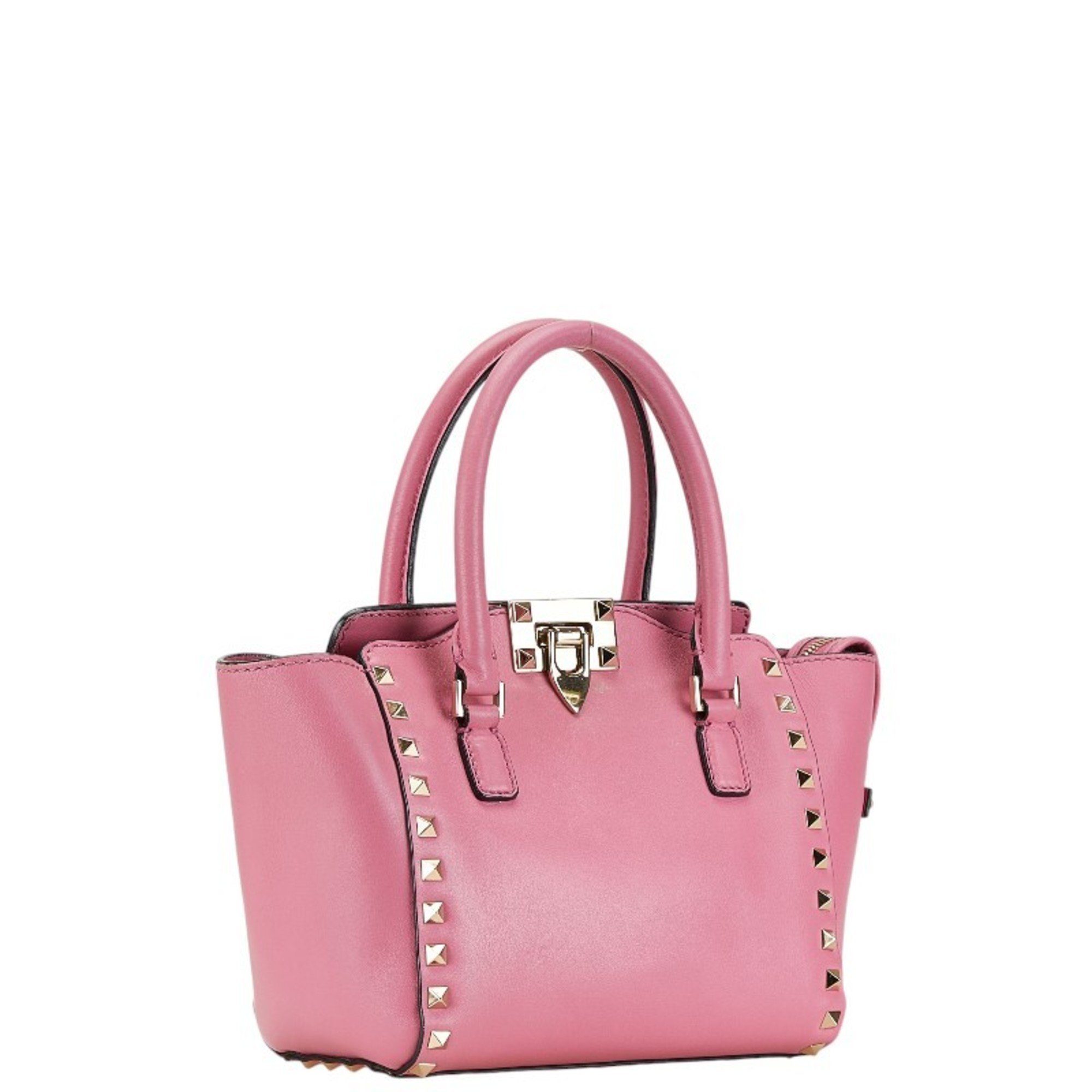 Valentino Rockstud Handbag Shoulder Bag Pink Leather Women's