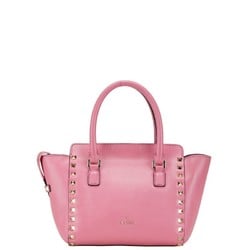 Valentino Rockstud Handbag Shoulder Bag Pink Leather Women's