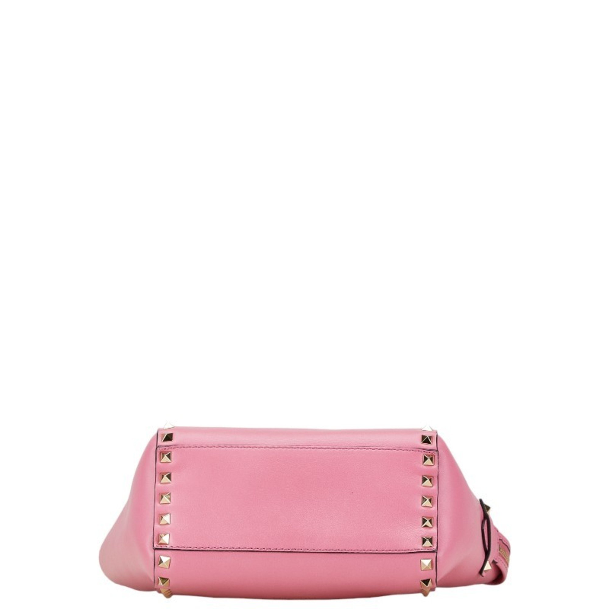 Valentino Rockstud Handbag Shoulder Bag Pink Leather Women's