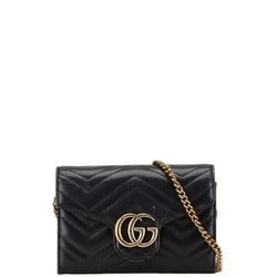 Gucci GG Marmont Chain Shoulder Wallet Bag 474575 Black Leather Women's GUCCI